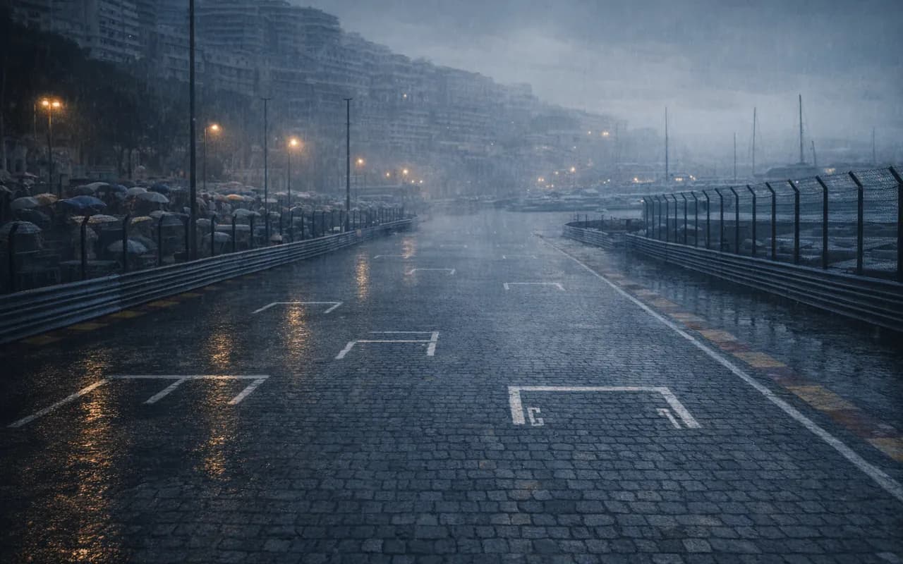Wide — rain holds the grid
